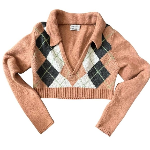Urban Outfitters Sweaters - Cream, brown and black argyle cropped sweater #argyle #sweater 
-868